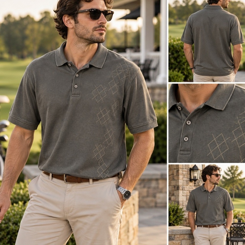 IZOD Golf Mens Large Olive Green Cotton Cool-FX Short Sleeve Polo Shirt Graphic